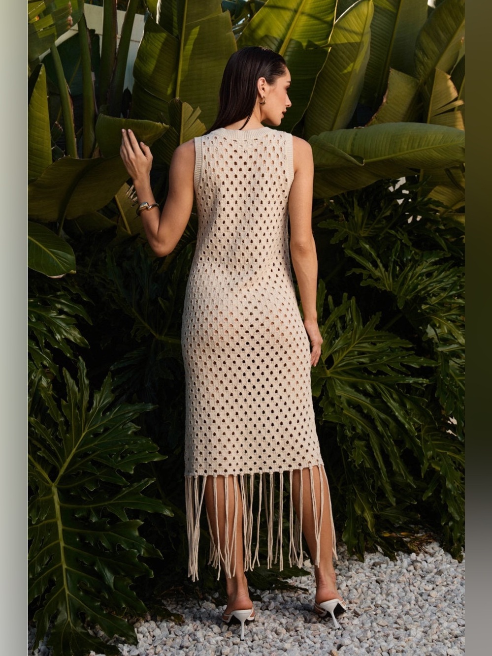 Cowrie Shell Fringe Open Knit Dress - Able - Picture 5 of 8